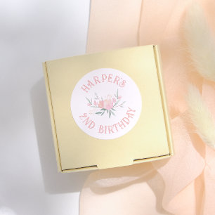 Fairytale Pink Flowers Girl Birthday Party Classic Round Sticker