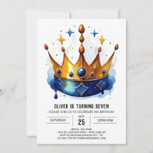 Fairytale Pink Prince Crown Birthday Invitation