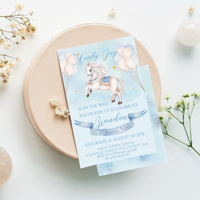 Fairytale Pony Balloons 1st Birthday Party Boy Invitation (Creator Uploaded)
