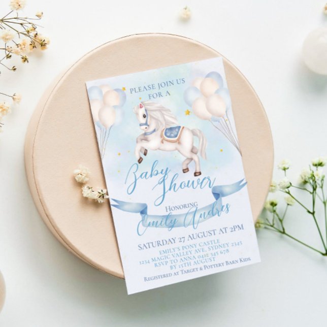 Fairytale Pony Stars Balloons Baby Shower Boy Invitation (Creator Uploaded)