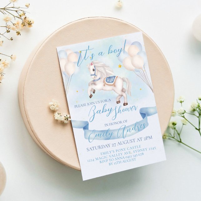 Fairytale Pony Stars Balloons Baby Shower Boy Invitation (Creator Uploaded)