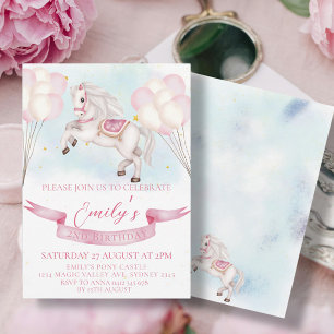 Fairytale Pony Stars Pinky Balloons Birthday Party Invitation