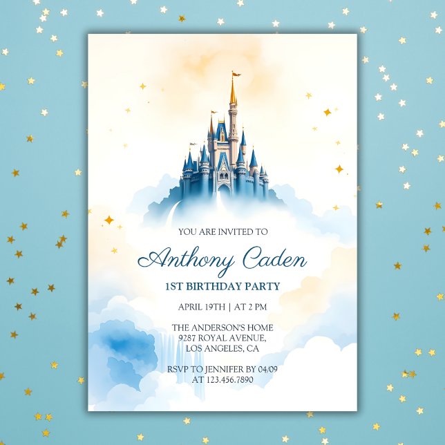 Fairytale Prince Royal Castle Blue Boy Birthday Invitation (Fairytale Prince Royal Castle Blue Boy Birthday Invitation)