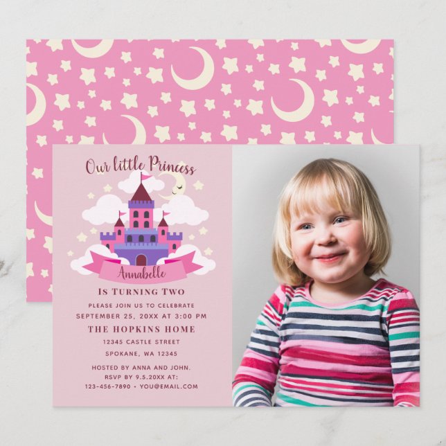 Fairytale Princess Castle Girls Birthday Photo Invitation (Front/Back)