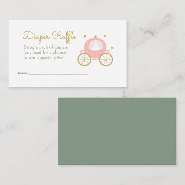 Fairytale Princess Dragon Diaper Raffle Enclosure  Card (Front/Back)