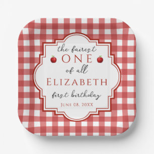 Fairytale Princess Fairest One Red Plaid Birthday Paper Plate