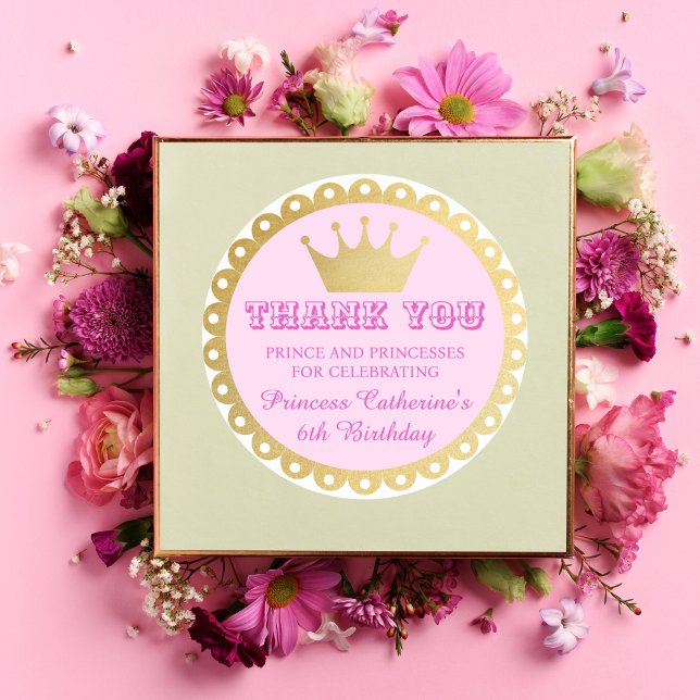 Fairytale Princess Girl Birthday Pink Thank You Classic Round Sticker (Creator Uploaded)