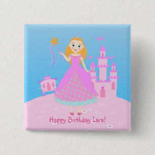 Fairytale Princess in Pink Birthaday Party 15 Cm Square Badge