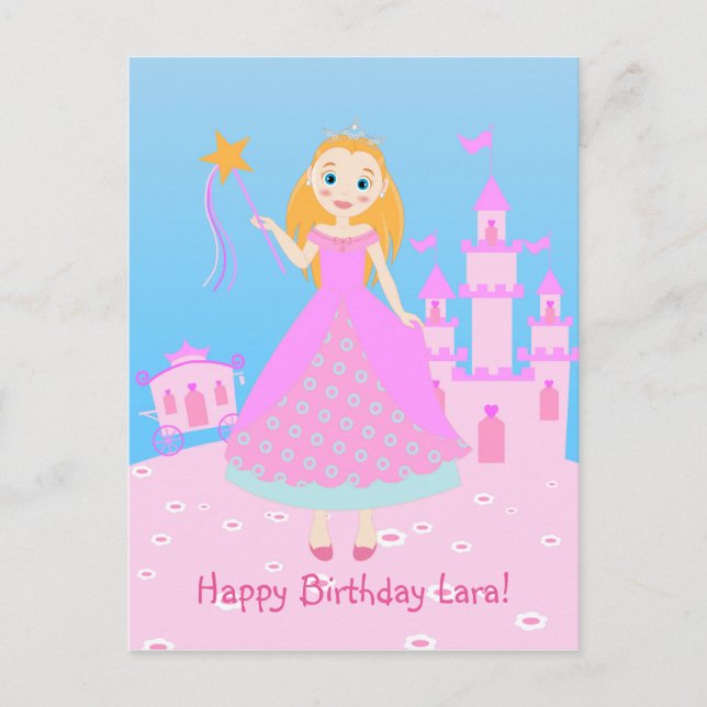 Fairytale Princess in Pink  Birthaday Party Postcard (Front)