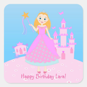 Fairytale Princess in Pink Birthaday Party Square Sticker