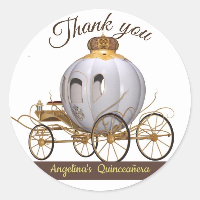 Fairytale Princess Quinceanera Thank You Classic Round Sticker (Front)