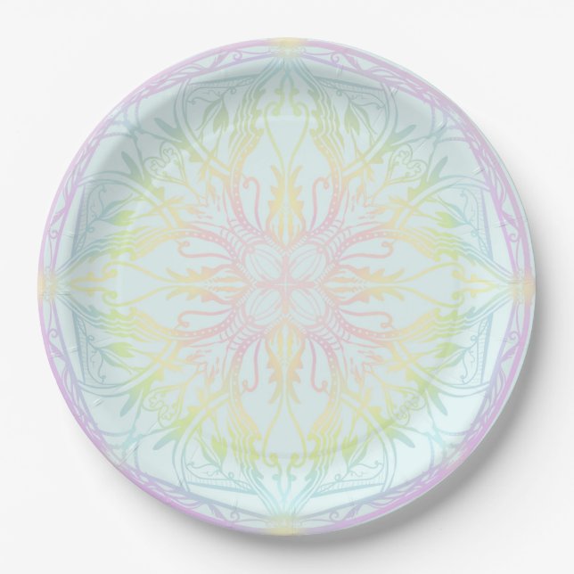 Fairytale Pumpkin Pattern rainbow pastel Paper Plate (Front)