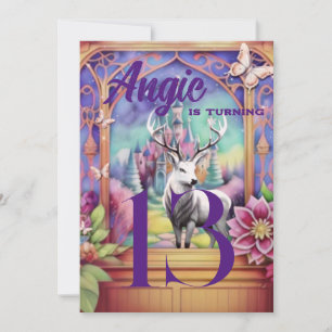 Fairytale Purple and Pink Watercolor White Stag Invitation