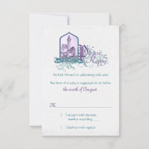 Fairytale Purple Teal Castle Wedding RSVP Card