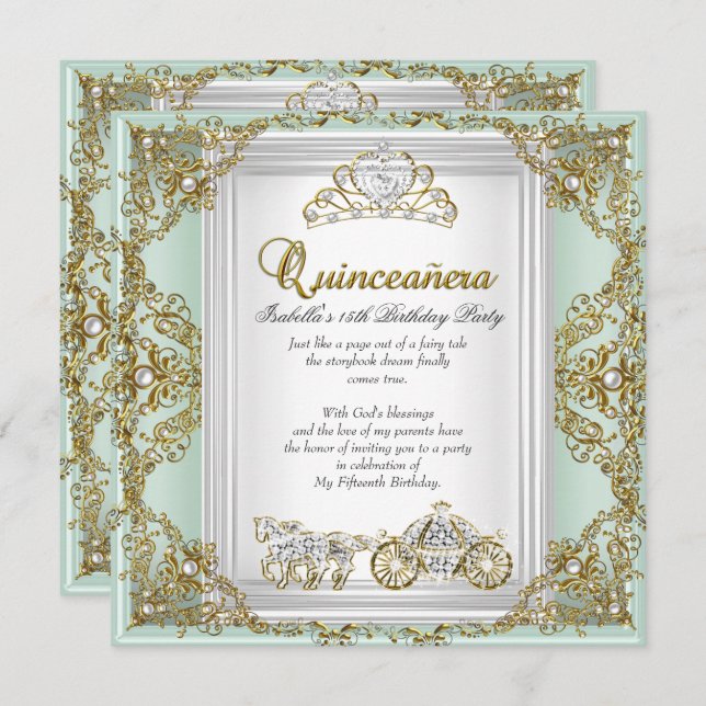 Fairytale Quinceanera 15th Birthday Mint Green Invitation (Front/Back)