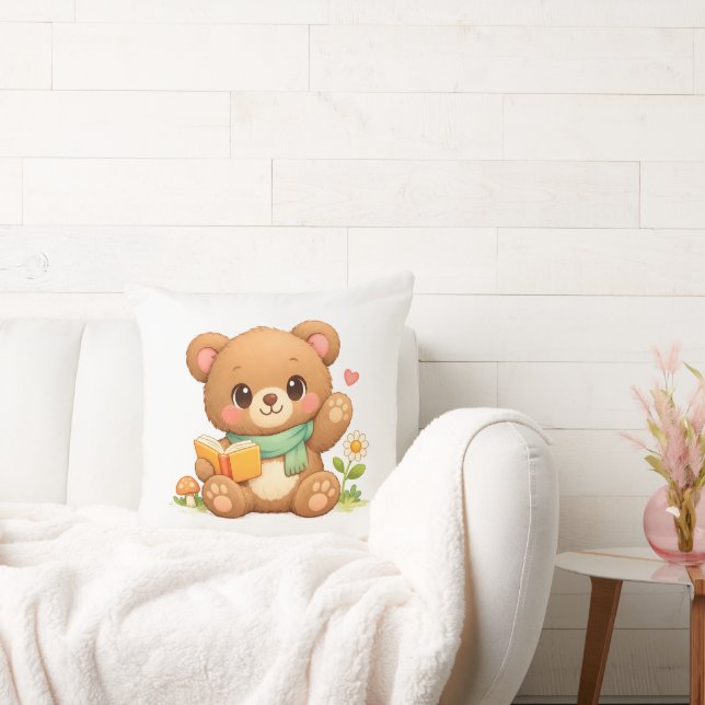 Fairytale Reading Bear Vintage Cotton 20" Pillow (Couch)