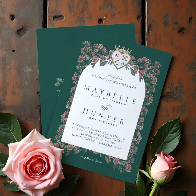 Fairytale Rose Garden Royal Crown Monogram Heart Invitation (Fairytale Rose Garden Royal Crown Monogram Heart Invitation)