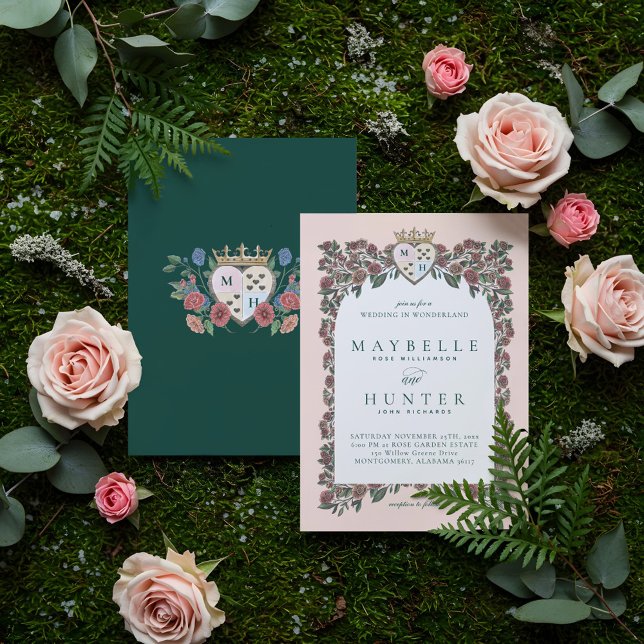 Fairytale Rose Garden Royal Crown Monogram Heart Invitation (Fairytale Rose Garden Royal Crown Monogram Heart Invitation)