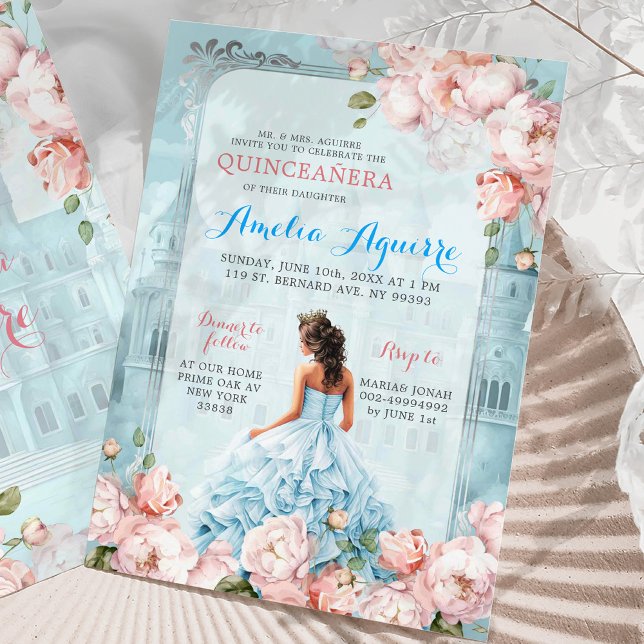 Fairytale Royal Castle Pink Blue Quinceañera Invitation (Creator Uploaded)