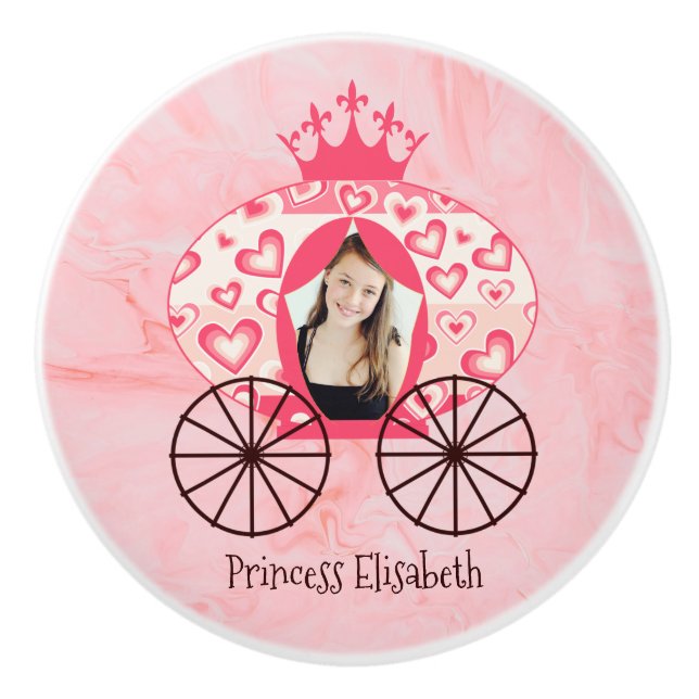 Fairytale Royal Princess Carriage Girl Birthday  Ceramic Knob (Front)