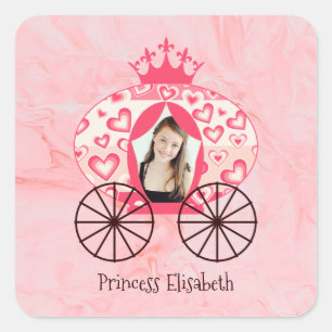 Fairytale Royal Princess Carriage Girl Birthday Square Sticker