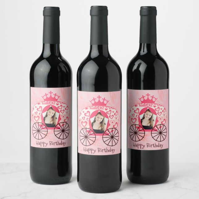 Fairytale Royal Princess Carriage Girl Birthday  Wine Label (Bottles)