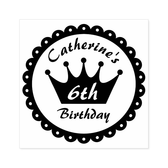Fairytale Royal Princess Crown Girl Birthday  Rubber Stamp (Imprint)