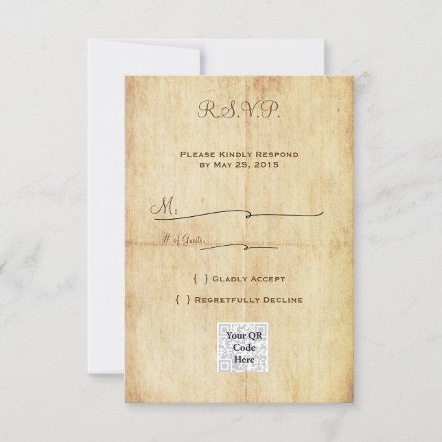 Fairytale RSVP Portriat WIth QR code - Brown Text Invitation (Front)