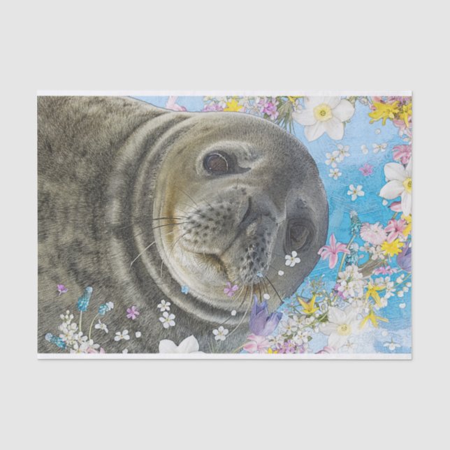 Fairytale Sealion in Ocean of Flowers Tissue Paper (Front)