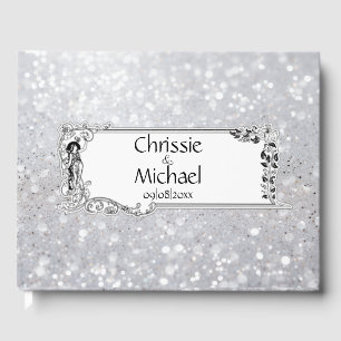 Fairytale Silver Glitter Wedding  Guest Book