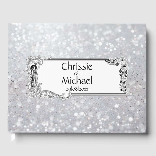 Fairytale Silver Glitter Wedding  Guest Book (Front)