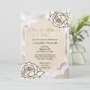 Fairytale Stained Glass White Roses Invitation