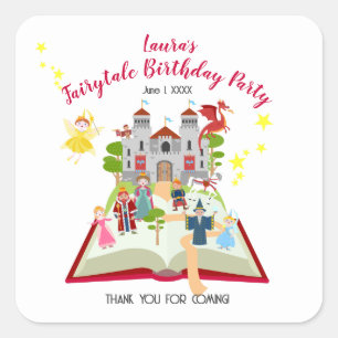 Fairytale Stories Girl Birthday Party Square Sticker