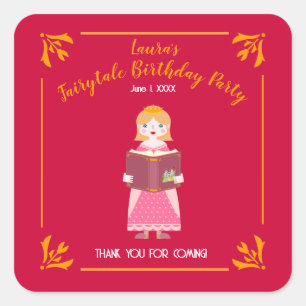 Fairytale Stories Girl Birthday Party Square Sticker