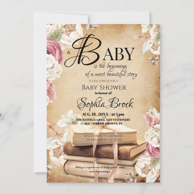 Fairytale Story Book Flower Baby Shower  Invitation (Front)