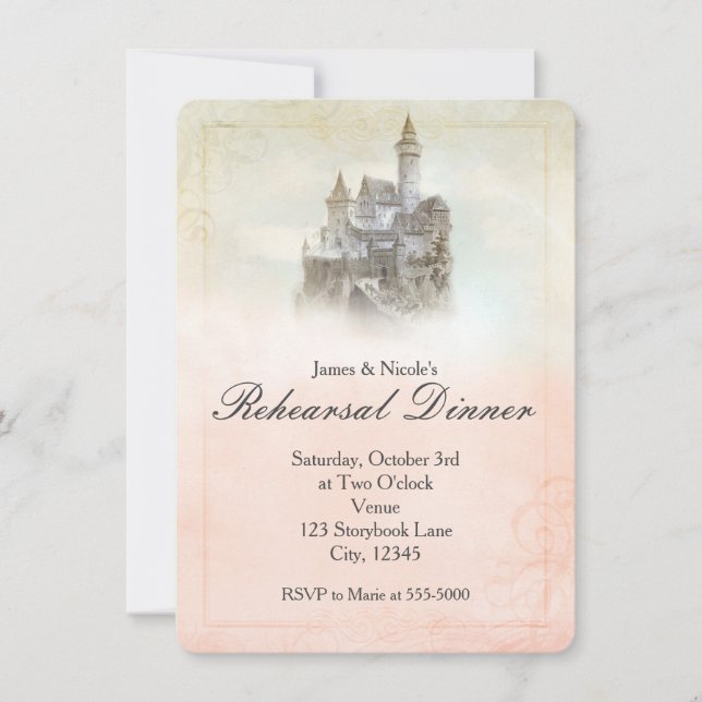 Fairytale Storybook Castle Wedding Rehearsal Card (Front)