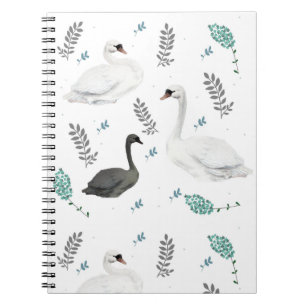 Fairytale Swan Illustration Folk Botanical  Notebook