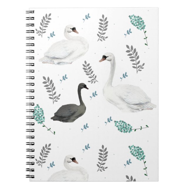 Fairytale Swan Illustration Folk Botanical  Notebook (Front)