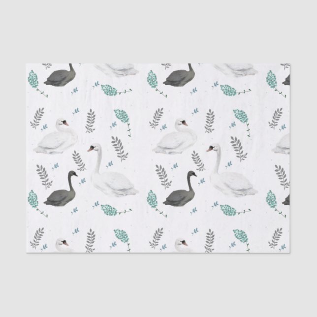 Fairytale Swan Illustration Folk Botanical    Tissue Paper (Front)