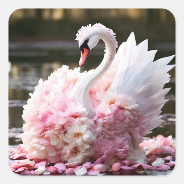 Fairytale swan square sticker (Front)