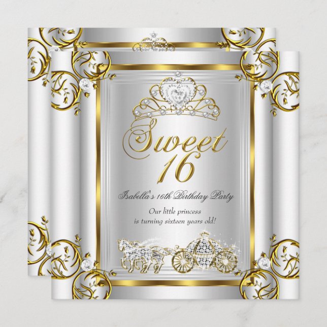 Fairytale Sweet 16 16th Birthday Gold Silver 3 Invitation (Front/Back)