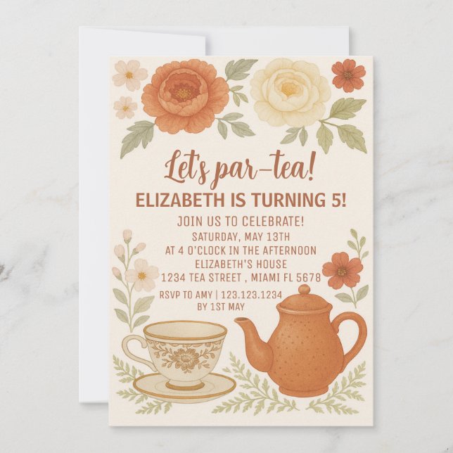 Fairytale Tea Party Birthday Invitation (Front)