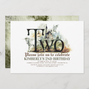 Fairytale Unicorn Dragon Magic Castle 2nd Birthday Invitation