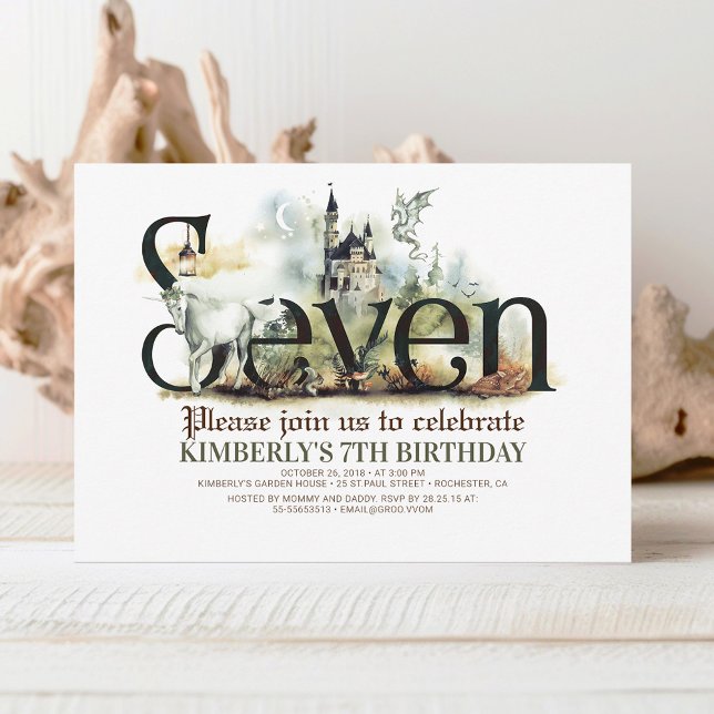 Fairytale Unicorn Dragon Magic Castle 7th Birthday Invitation (Creator Uploaded)