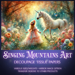 Fairytale Unicorn Little Flower Girl Decoupage  Tissue Paper