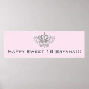 Fairytale Vintage Crown Royal Pink Birthday Banner Poster