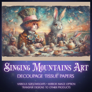 Fairytale Vintage Mad Hatter Tea Party Decoupage Tissue Paper