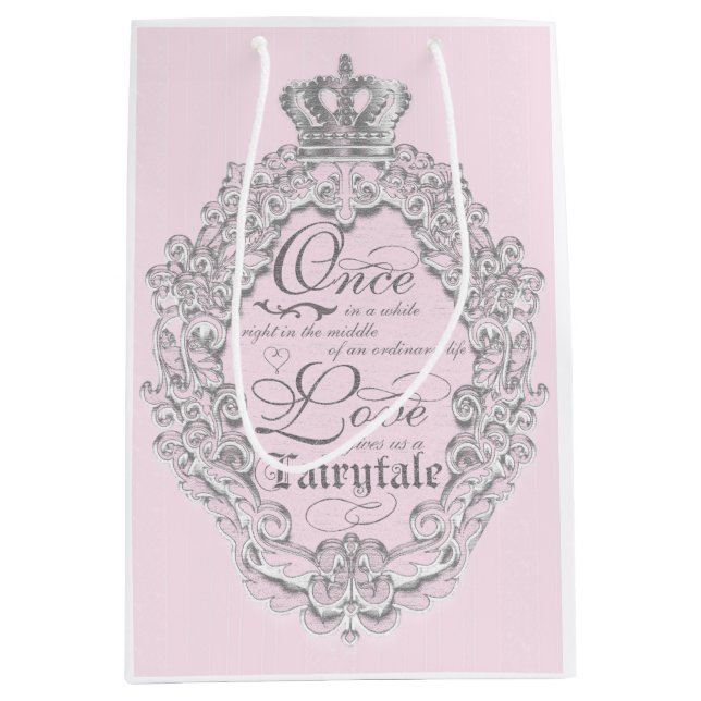Fairytale Vintage Princess Pink Wedding Gift Bag (Front)