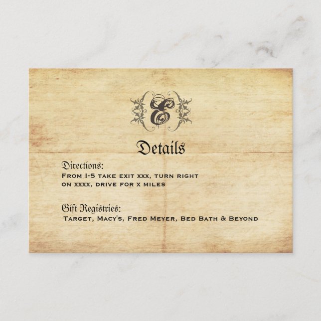 Fairytale Vintage Wedding Details Card (Front)