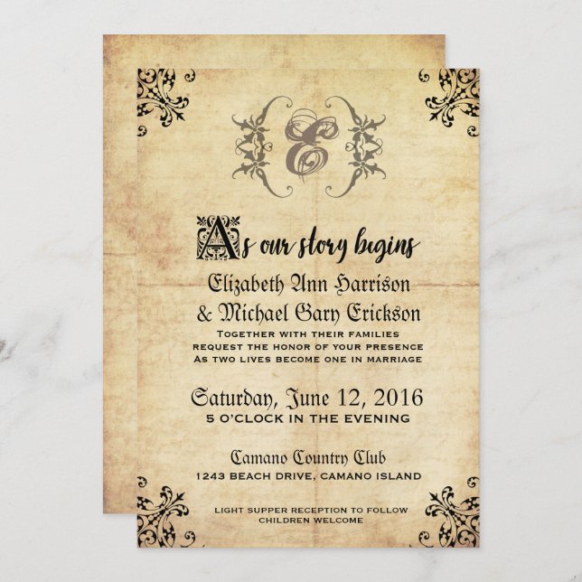 Fairytale Vintage Wedding Invitation (Front/Back)